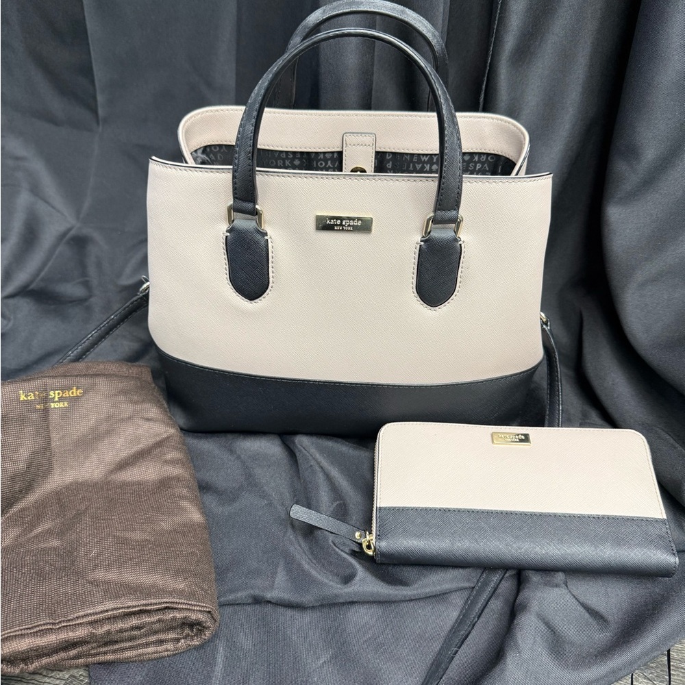 Kate Spade Laurel Way Evangelie Handbag and Neda Wallet - Almonde and Black